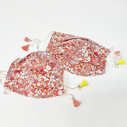 Cotton Double Layered Face Mask - Floral in Red