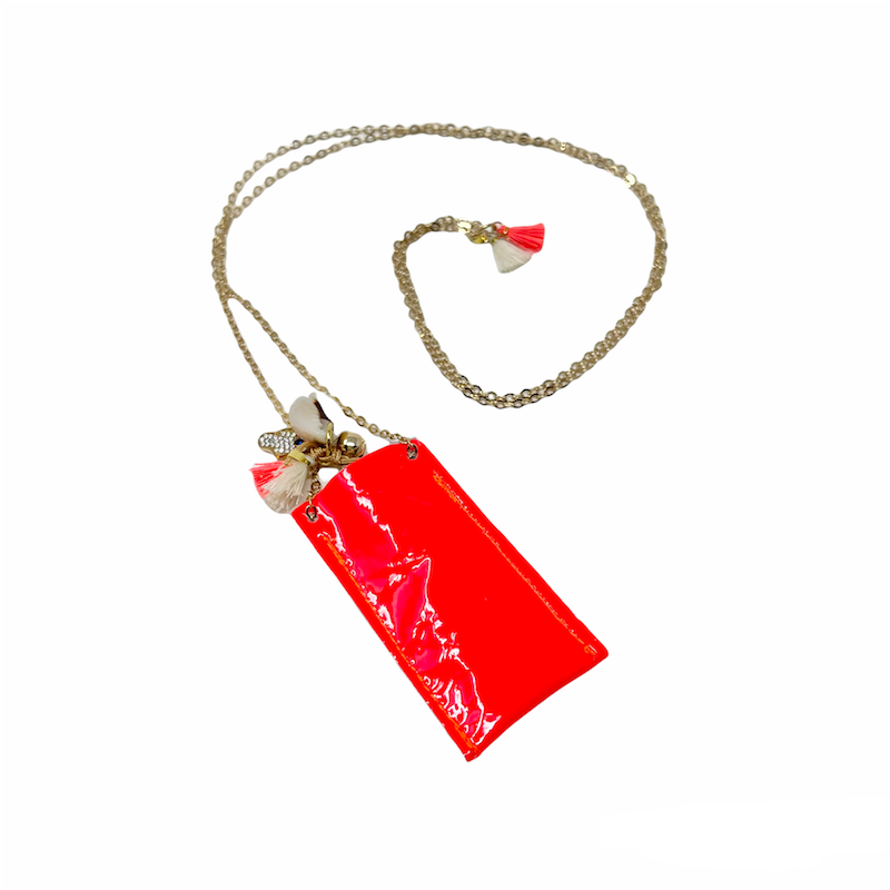 Crystal Necklace with Leather pouch -  Fluo