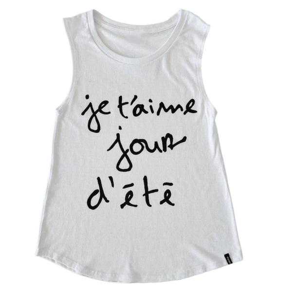 maison atsuaki - Je t'aime Tank Tee in White with Black Print