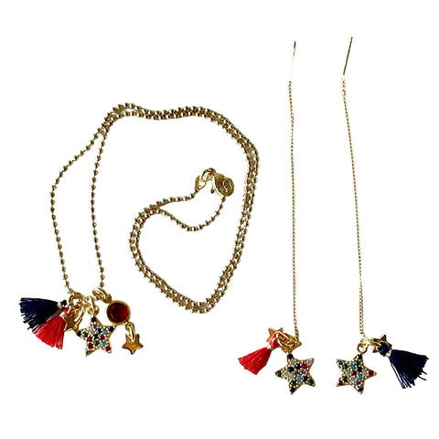 Gold Filled Chain Necklace + Pierce Set - Enamel Eye
