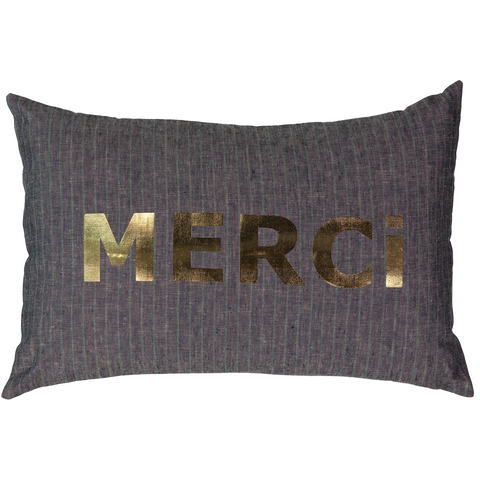 Merci Stripe Linen Cushion in Navy