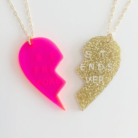 Heart Necklace (Set of 2) in Pink/Gold