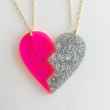 Heart Necklace (Set of 2) in Pink/Silver