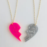 Heart Necklace (Set of 2) in Pink/Silver