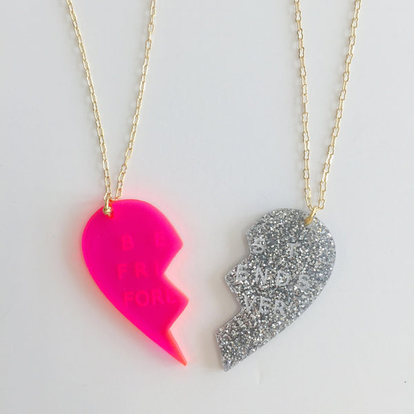 Heart Necklace (Set of 2) in Pink/Silver