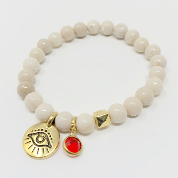 Evil Eye Bracelet - White Riverstone in Large