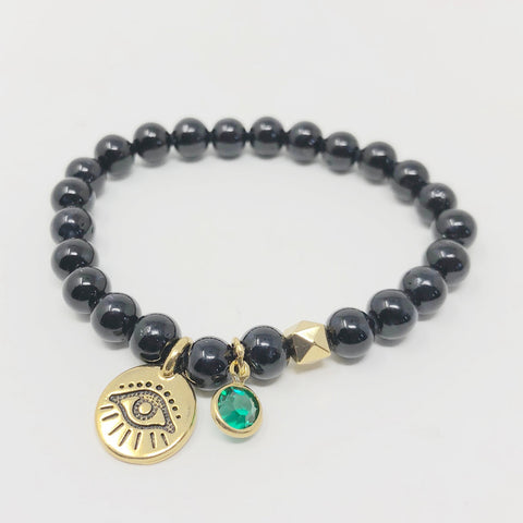Evil Eye Bracelet - Black Riverstone in Small