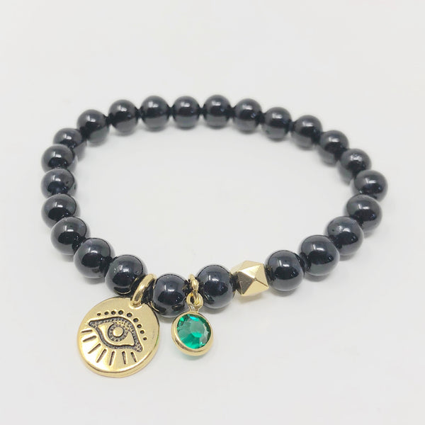 Evil Eye Bracelet - Black Riverstone in Large