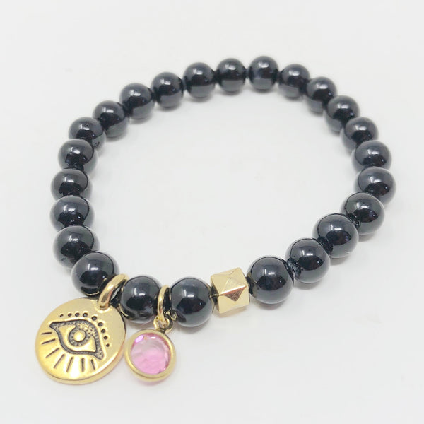 Evil Eye Bracelet - Black Riverstone in Small