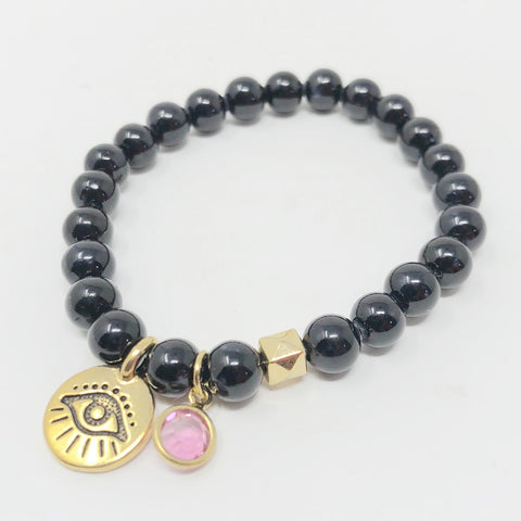 Evil Eye Bracelet - Black Riverstone in Small