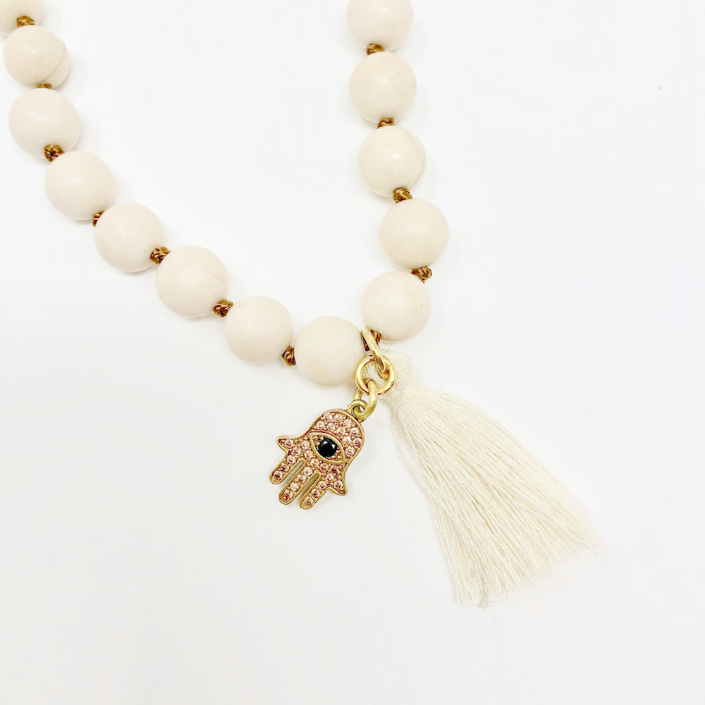 Hamsa Wooden Beads Necklace