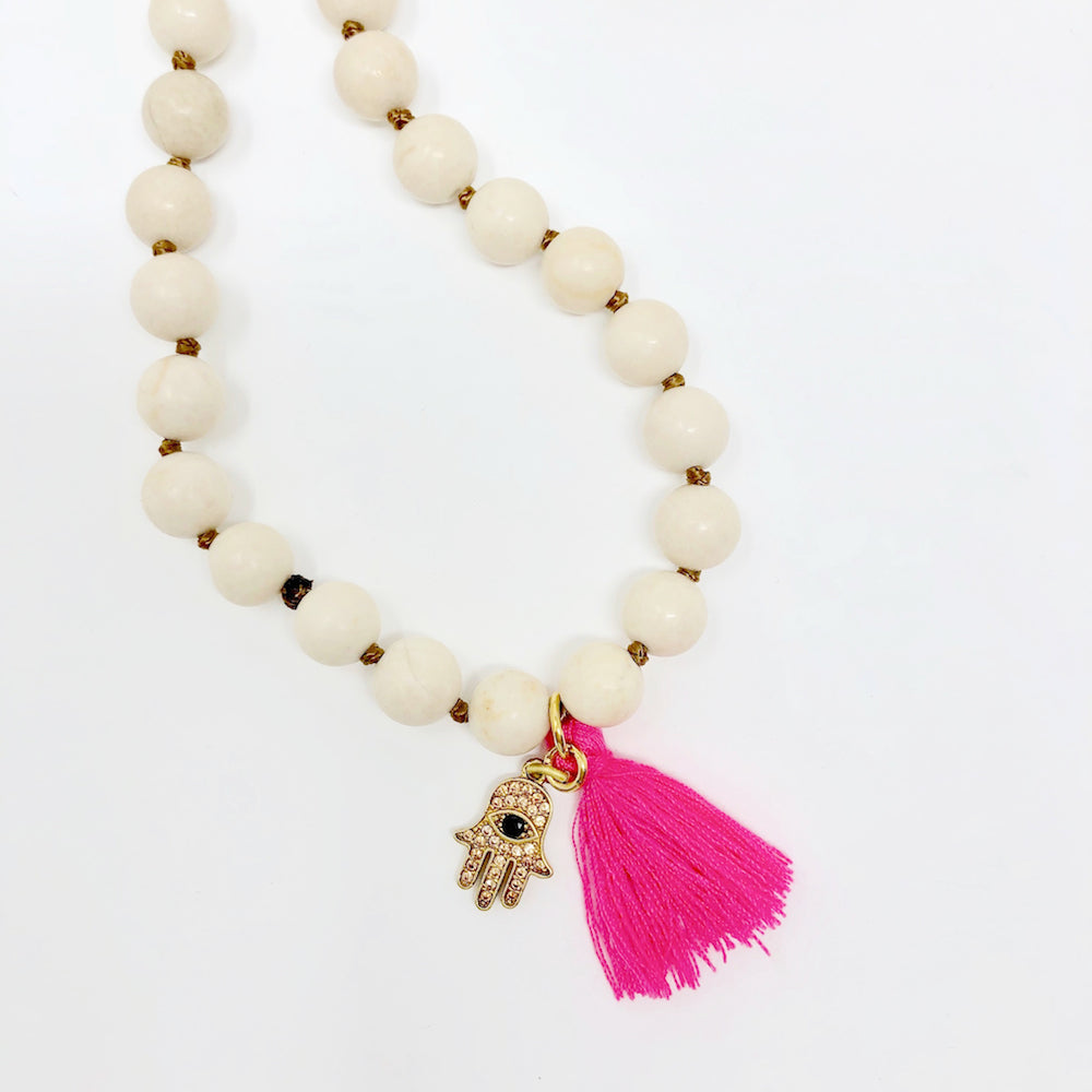 Hamsa Wooden Beads Necklace