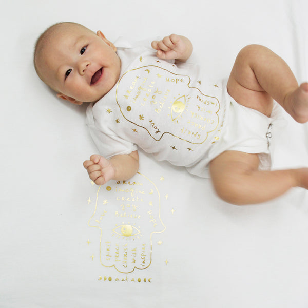 Hamsa Onesie & Blanket in White