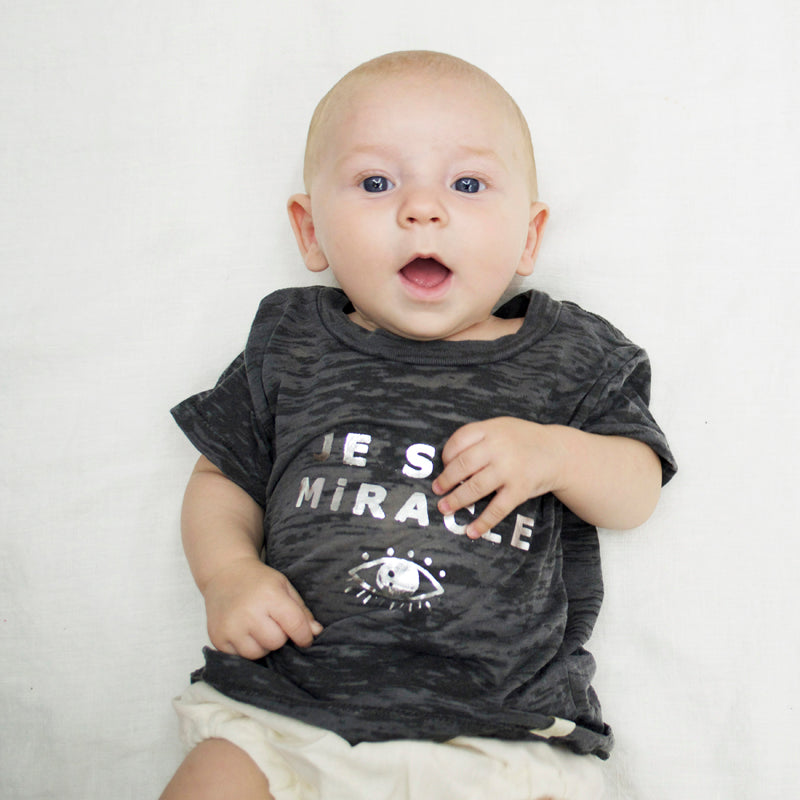 Je Suis Miracle Burnout Tee in silver foil