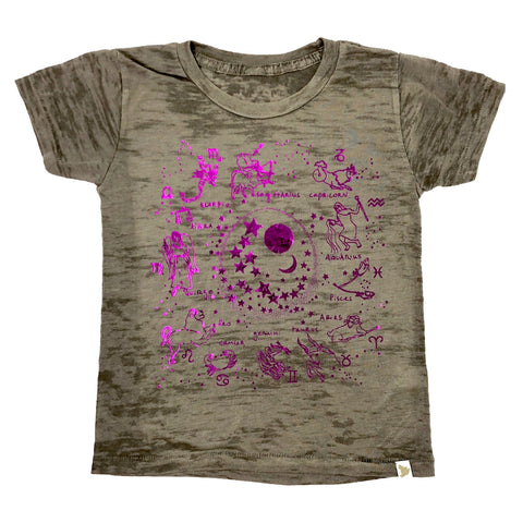 Zodiac Burnout Tee in Pink Foil