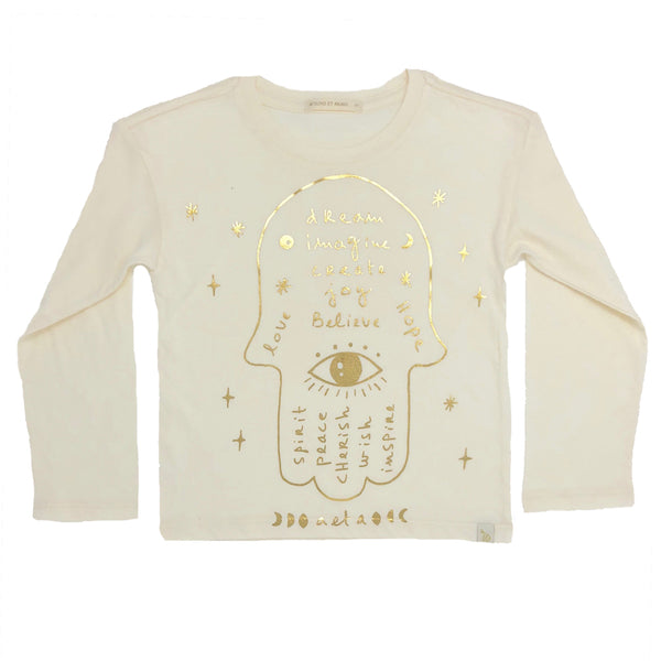 Lara Long Sleeve Tee - Hamsa in Cream