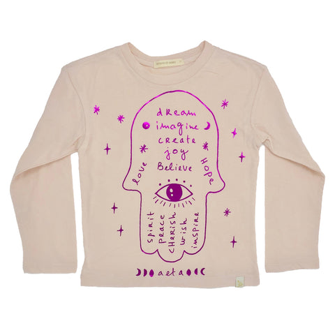 Lara Long Sleeve Tee - Hamsa in Peach