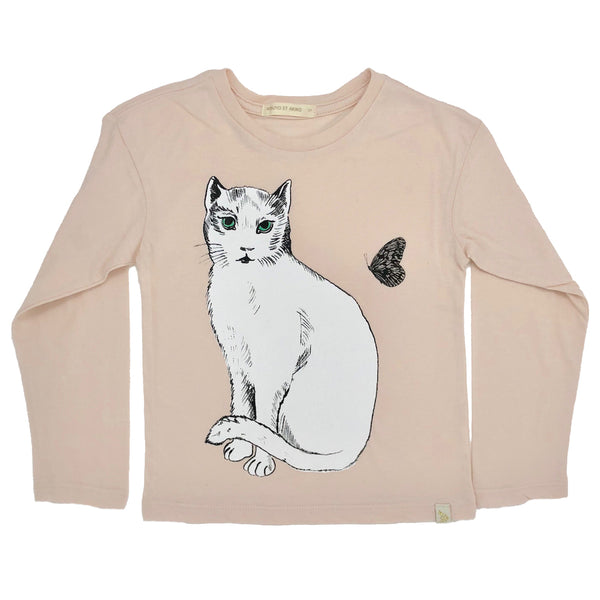 A-Lara Long Sleeve Tee - Chat Blanc in Peach