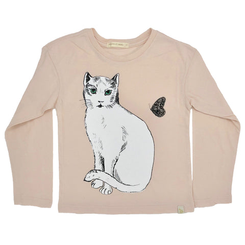 A-Lara Long Sleeve Tee - Chat Blanc in Peach