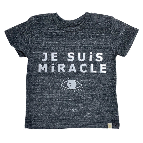 Tri Blend Tee - Je Suis Miracle in Silevr Foil