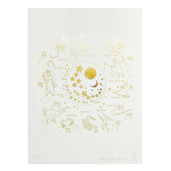 Zodiac Wall Art in Gold Foil