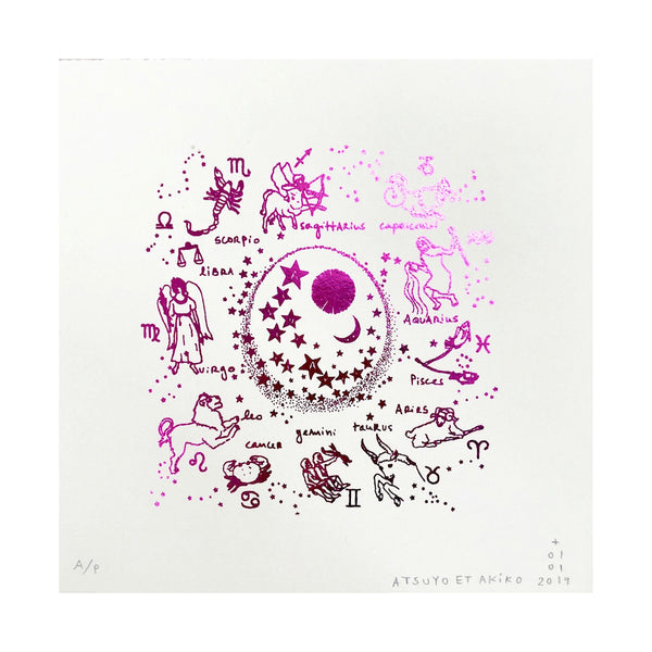 Zodiac Wall Art in Pink Foil