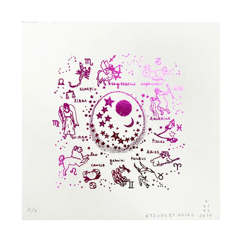 Zodiac Wall Art in Pink Foil