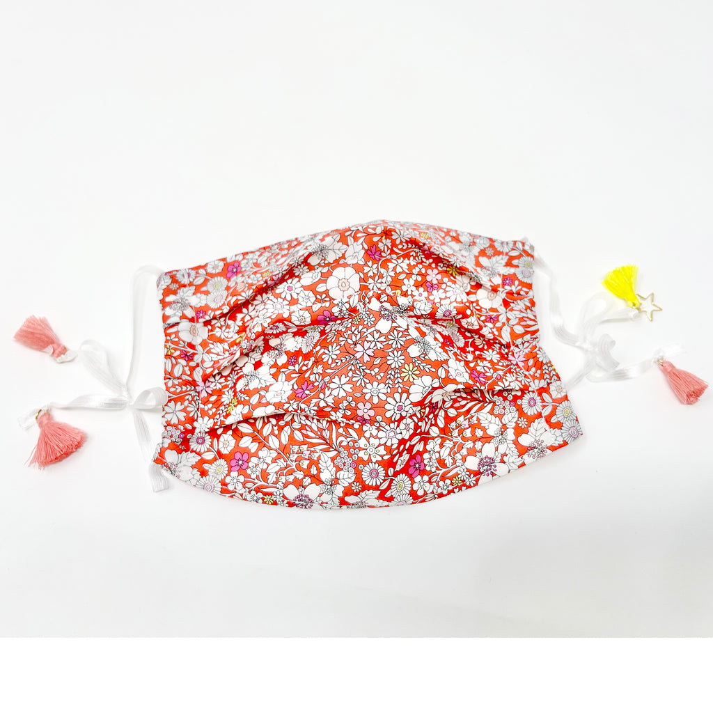 Cotton Double Layered Face Mask - Floral in Red