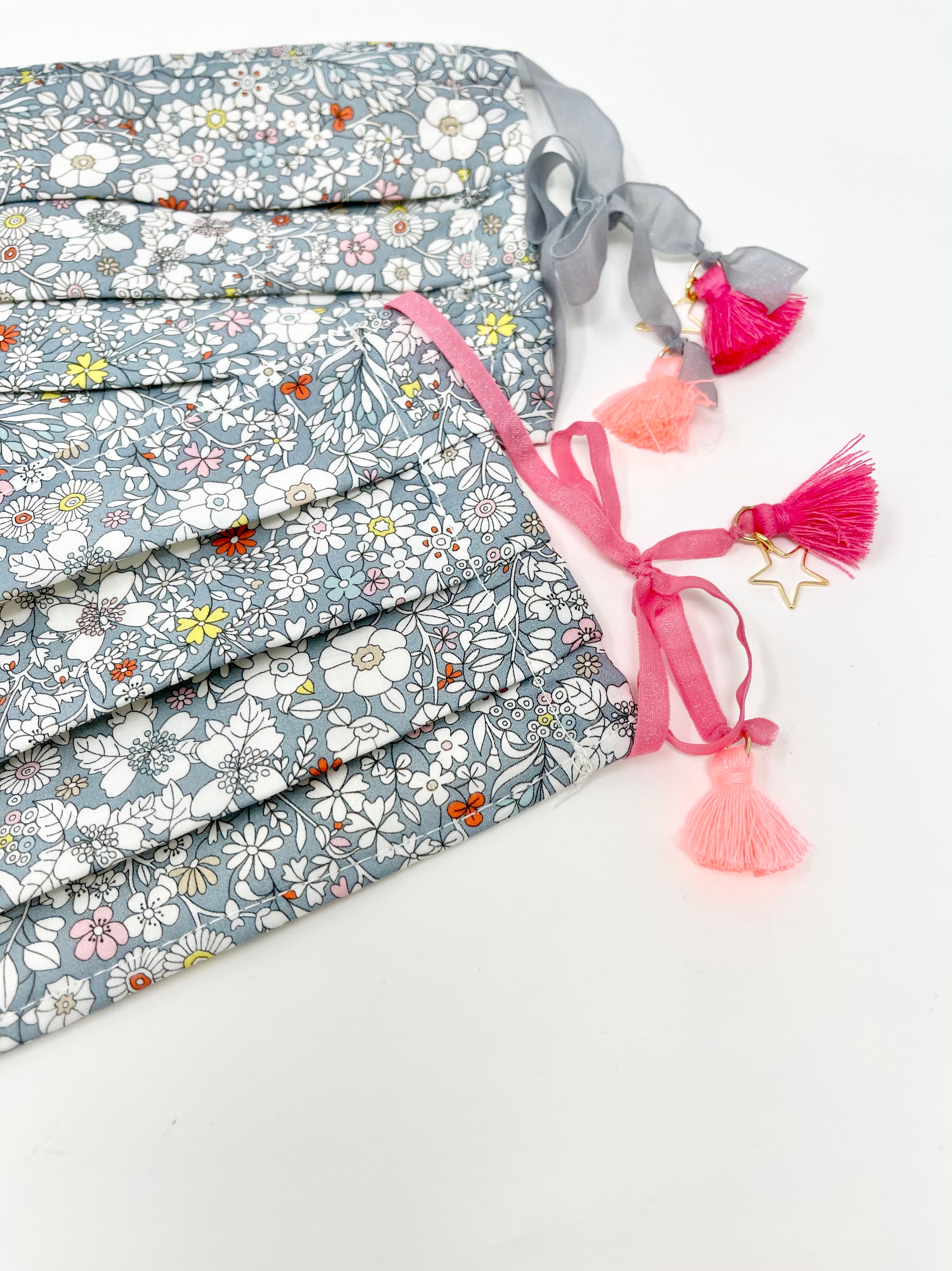 Cotton Double Layered Face Mask - Floral in Gray