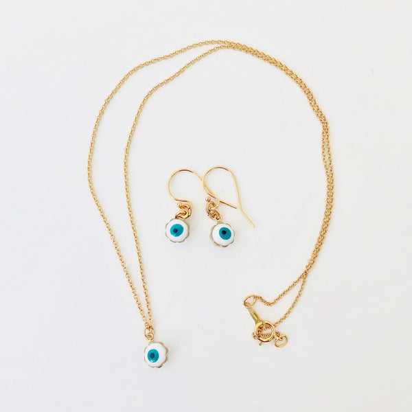 Gold Filled Chain Necklace + Pierce Set - Enamel Eye