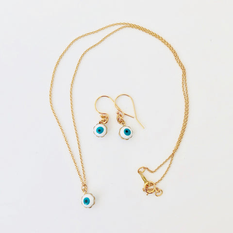 Gold Filled Chain Necklace + Pierce Set - Enamel Eye