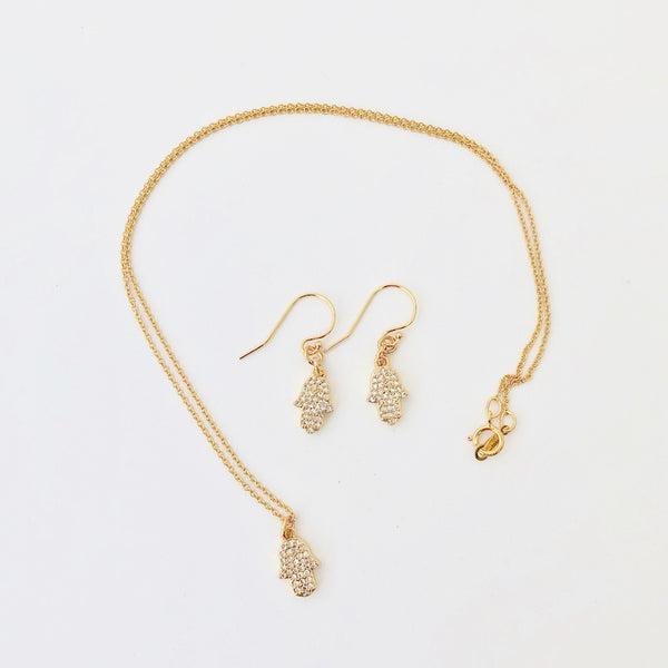 Gold Filled Chain Necklace + Pierce Set - Golden Hamsa
