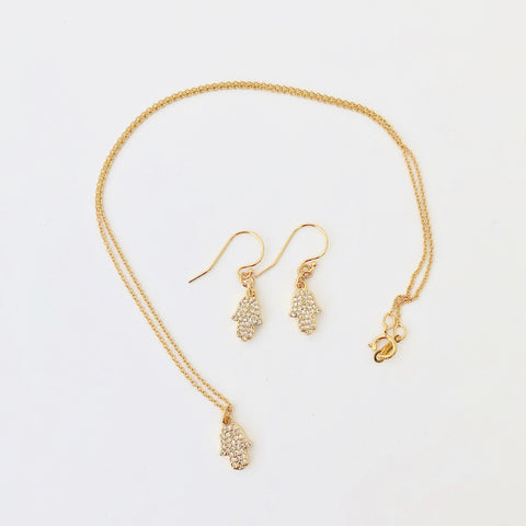 Gold Filled Chain Necklace + Pierce Set - Golden Hamsa