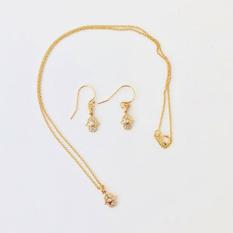 Gold Filled Necklace + Pierce Set - Petit Hamsa