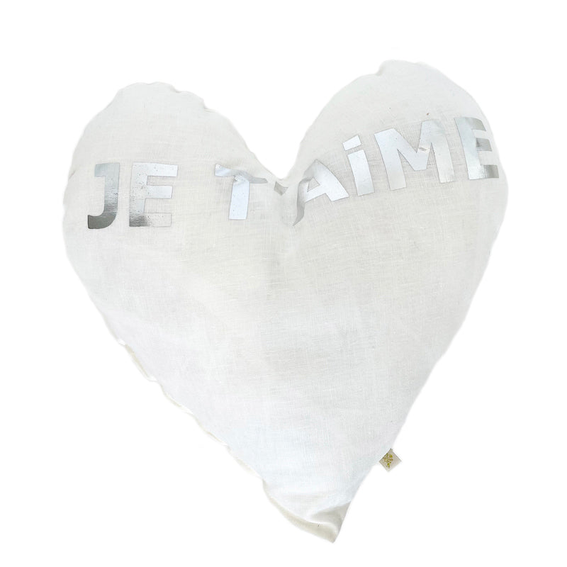 Heart Je t'aime Pillow in Silver
