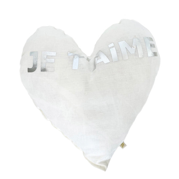 Heart Je t'aime Pillow in Silver