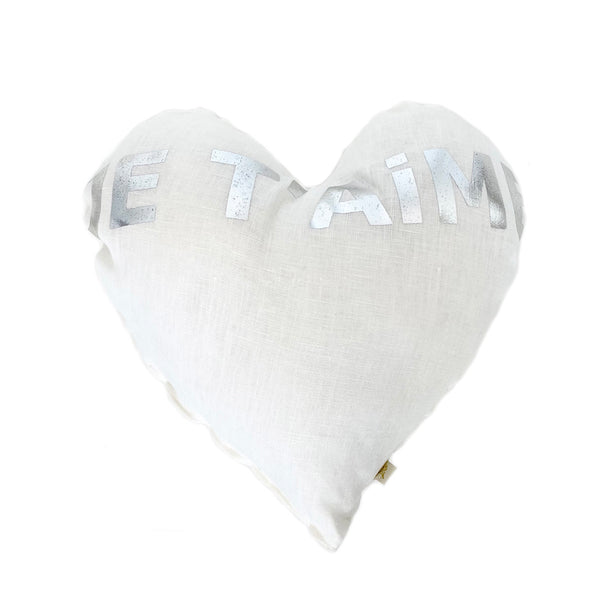 Heart Je t'aime Pillow in Silver