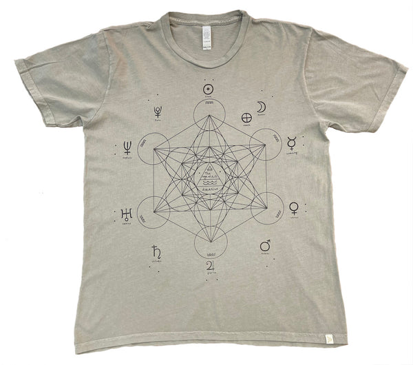 Unisex Pigment Dye Tee - Metatron's Cube in Khaki