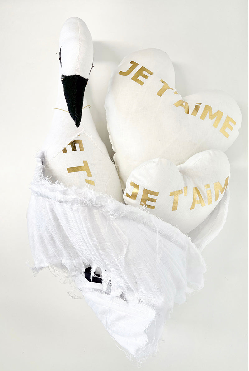 Heart Je t'aime Pillow in Gold
