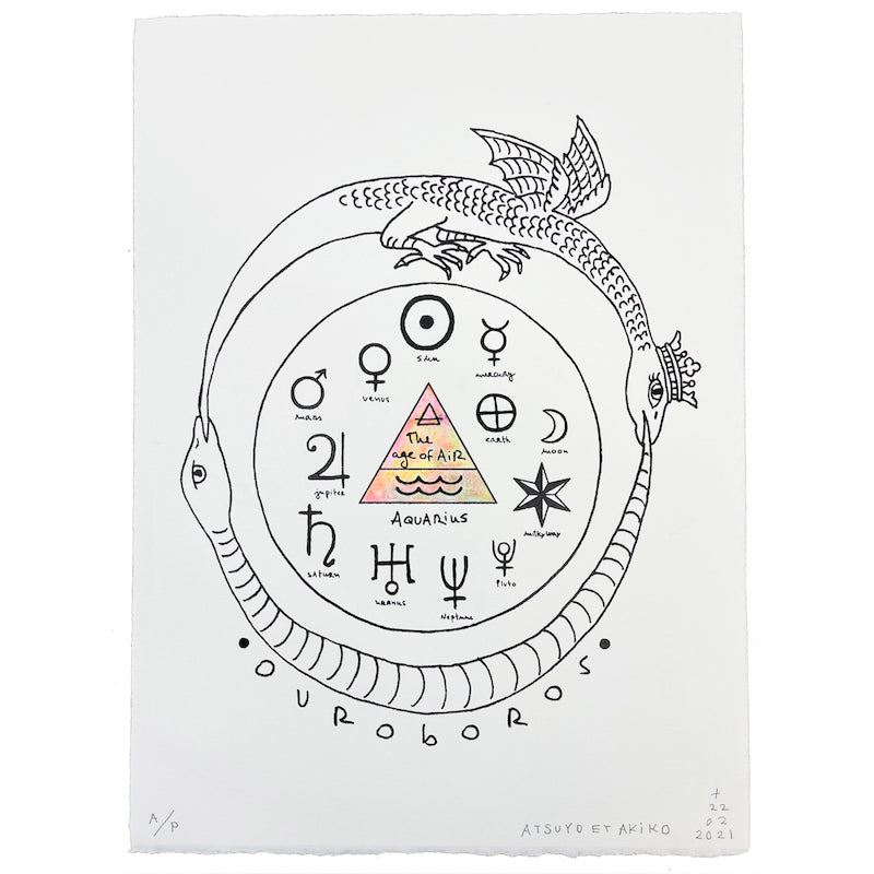 Ouroboros Wall Art in Black with Hand painted