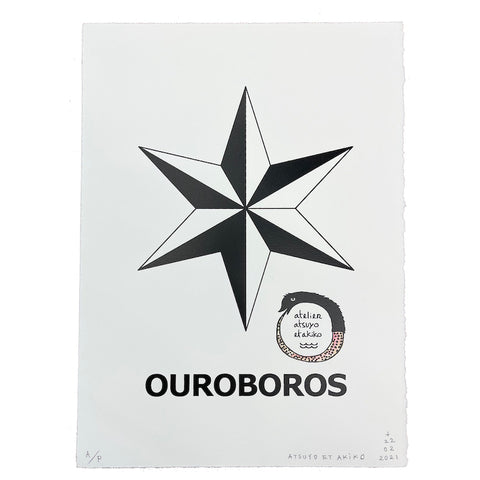 Ouroboros Star Wall Art in Black with Hand painted
