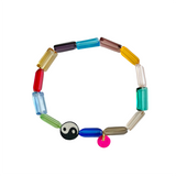 Rainbow Yin Yang Bracelet with Neon Pink