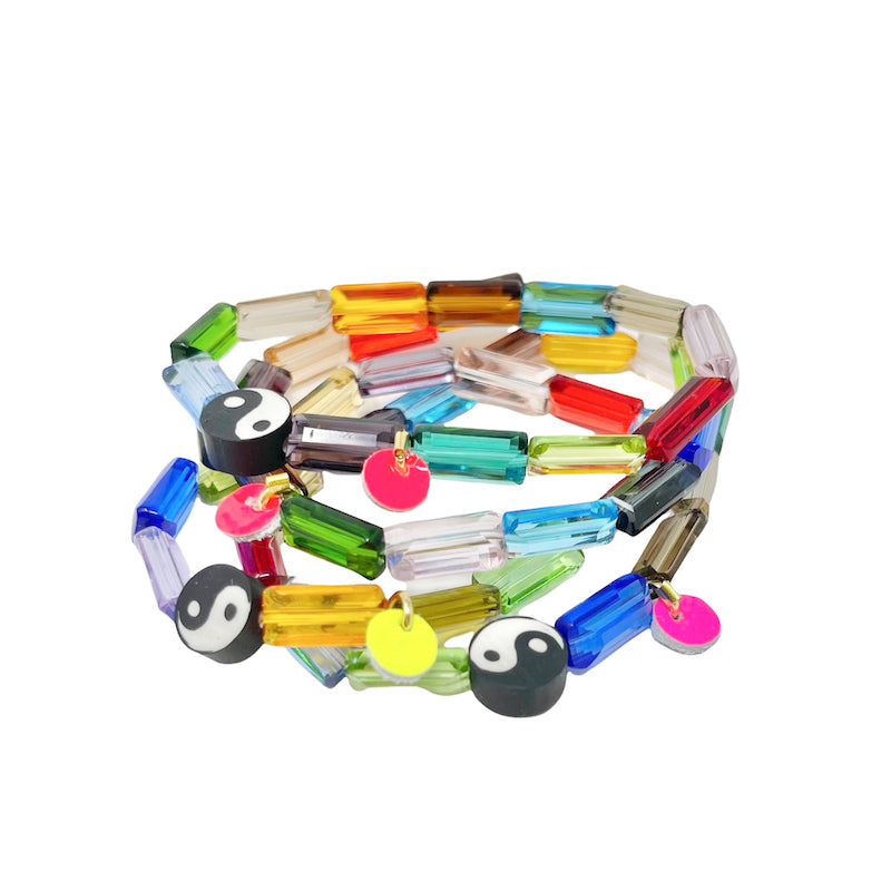 Rainbow Yin Yang Bracelet with Neon Yellow