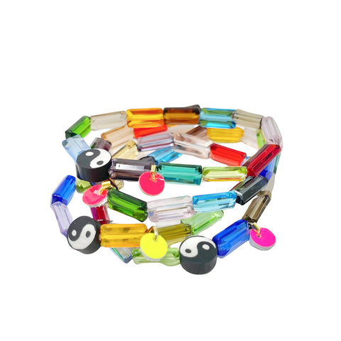 Rainbow Yin Yang Bracelet with Neon Yellow
