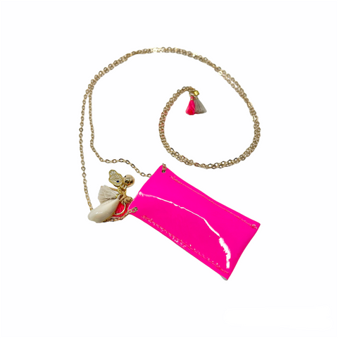 Crystal Necklace with Leather pouch -  Fluo
