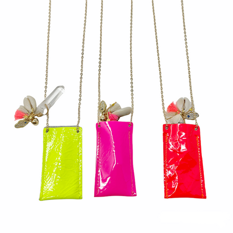 Crystal Necklace with Leather pouch -  Fluo