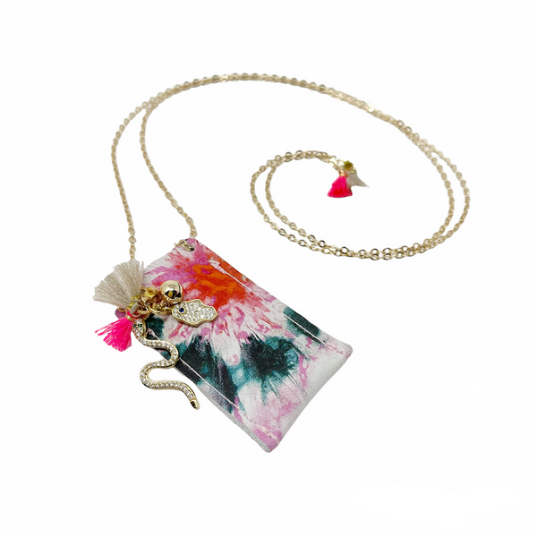 Crystal Necklace with Leather pouch - Tie dye