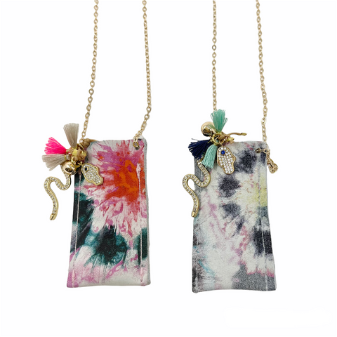 Crystal Necklace with Leather pouch - Tie dye