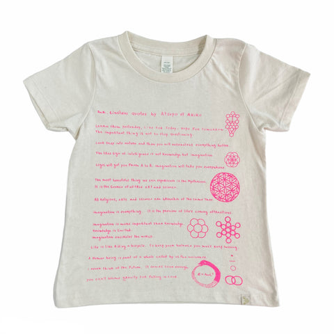 Mr. Einstein Quotes Crew Tee in Natural with Pink Print