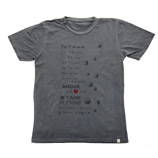 Je t'aime Rainbow Unisex Pigment Dye Tee in Charcoal